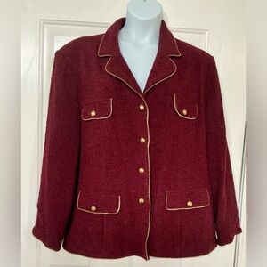 Vintage Linea by Louis Dell'Olio Boiled Wool Maroon Blazer with Gold Trim 3X